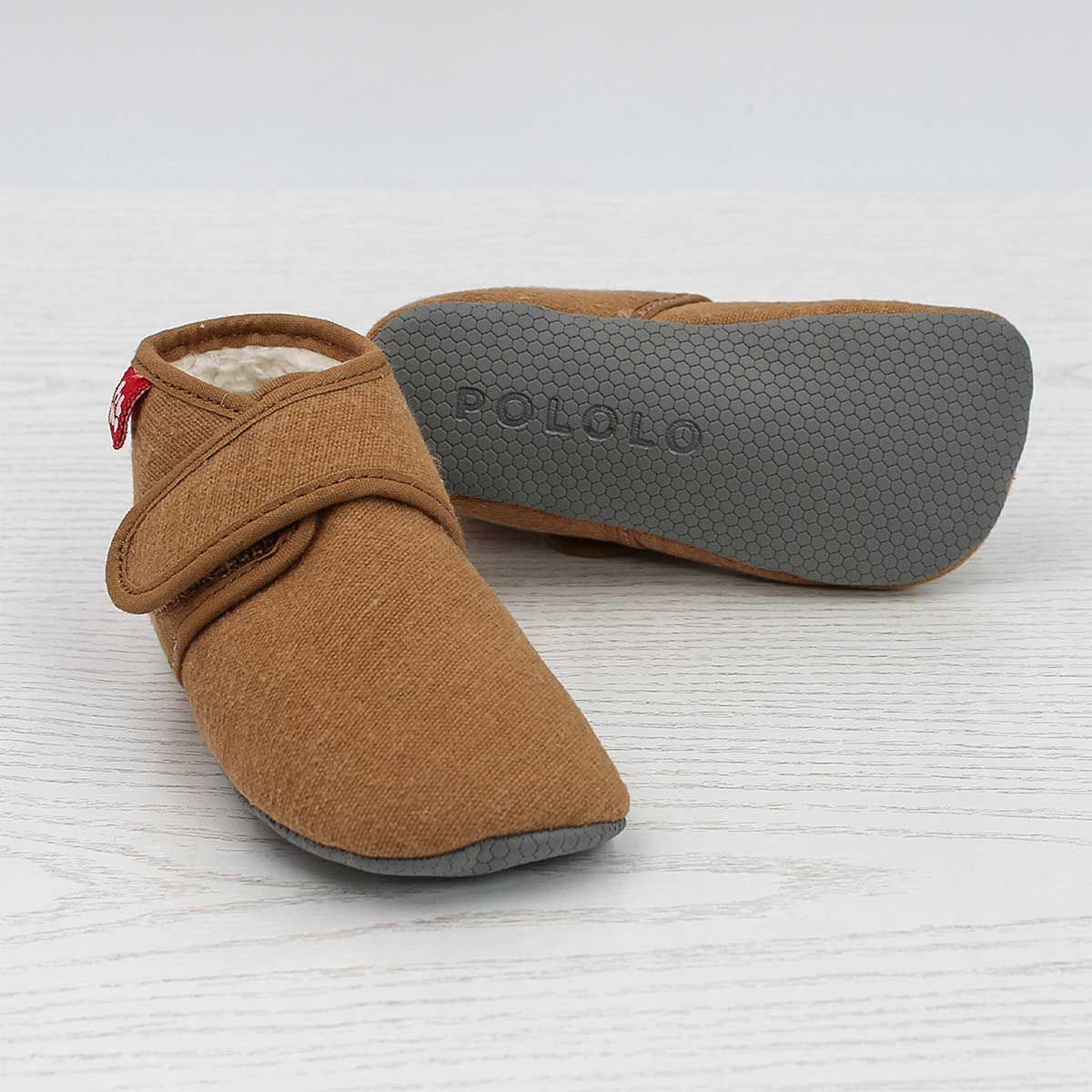 Pololo Baumwoll Kletter Cosy Uni Braun Seitlich Sohle 1200 1200