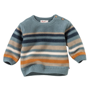 People wear organic Strick-Pullover - blau-braun geringelt