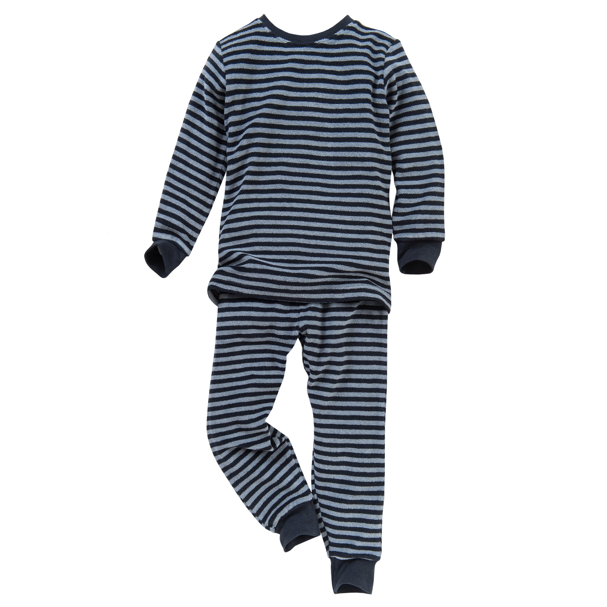 Mein wear organic Kinder nachtblau Schlafanzug geringelt Frottee People – Kuschelkind