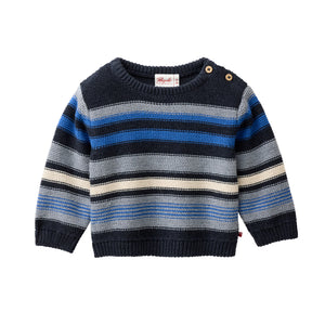 People wear organic Strick-Pullover - blau geringelt