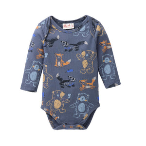 People wear organic Langarm Body - indigoblau AOP Waldtiere