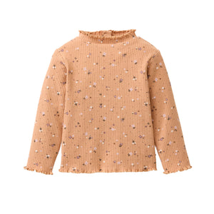 People wear organic Langarm-Shirt GOTS - karamell AOP kleine Blümchen