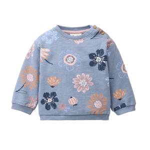 People wear organic Sweat-Pullover GOTS - rauchblau AOP große Herbstblumen