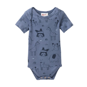 People wear organic Kurzarm-Body GOTS - ocean AOP Zoo bei Nacht