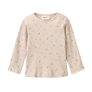 People wear organic Langarm-Shirt GOTS - sand AOP kleine Blümchen