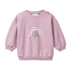 People wear organic Sweat-Pullover GOTS - dunkelmalve Applikation „Rainbow“