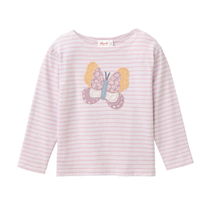 People wear organic Kinder Langarm-Shirt - malve geringelt Applikation Schmetterling