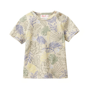 People wear organic Kurzarm-Shirt GOTS - khaki AOP tropische Blätter