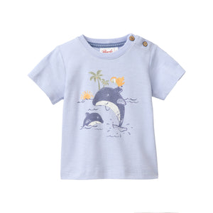 People wear organic Kurzarm-Shirt GOTS - hellblau Single Print „Delfin“