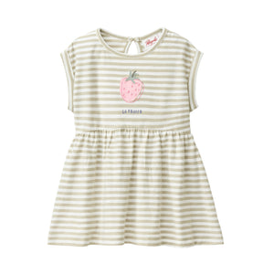 People wear organic Kurzarm-Kleid GOTS - khaki geringelt Single Print „strawberries“