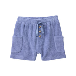 People wear organic Frottee-Shorts - taubenblau