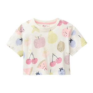 People wear organic Kinder Kurzarm-Shirt GOTS - bunt AOP große Früchte