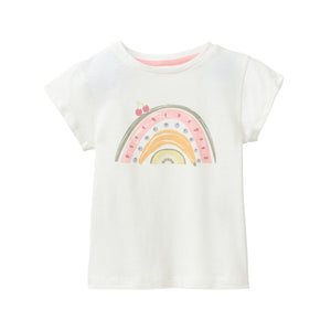 People wear organic Kinder Kurzarm-Shirt GOTS - weiß Single Print „fruchtiger Regenbogen“