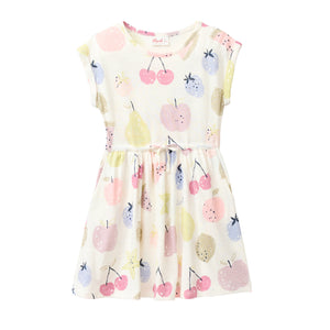 People wear organic Kinder Kurzarm-Kleid GOTS - bunt AOP große Früchte