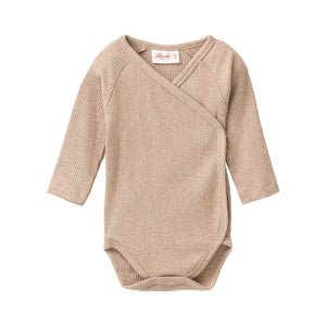 People wear organic Ripp Langarm Wickelbody - dunkelsand mélange