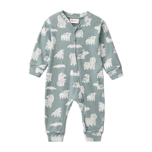 People wear organic Langarm-Overall GOTS - balsamgrün AOP Hunde