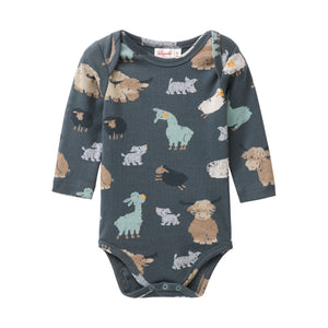 People wear organic Langarm Body - schieferblau AOP Fellfreunde