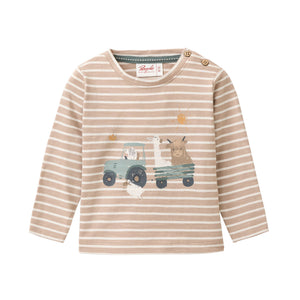 People wear organic Langarm-Shirt - taupe geringelt Single Print "tractor tour"