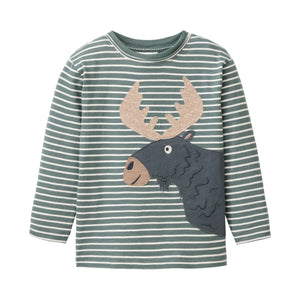 People wear organic Kinder Langarm-Shirt - eucalyptus geringelt Applikation Elch