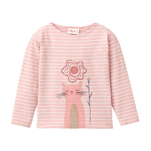 People wear organic Kinder Langarm-Shirt - blassrosa geringelt Applikation Katze
