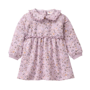People wear organic Sweat-Kleid GOTS - grauviolett AOP mille fleurs