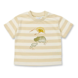 Sense Organics Baby T-Shirt ANTON - sand/weiß mit Nilpferd