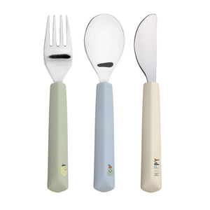 Kinderbesteck mit Silikongriff (Gabel, Löffel, Messer) - Happy Fruits, Zitrone