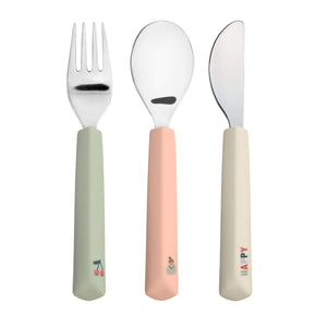 Kinderbesteck mit Silikongriff (Gabel, Löffel, Messer) - Happy Fruits, Kirsche