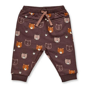 Sense Organics Baby Sweathose Candy - dunkelbraun mit Teddydruck