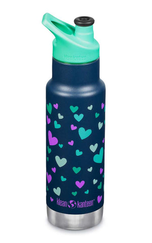 Klean Kanteen Edelstahl Isolierflasche Kid Classic 355ml Sport Cap - Navy Hearts