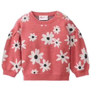 People wear organic Strick-Pullover - granatrot mit Blumen