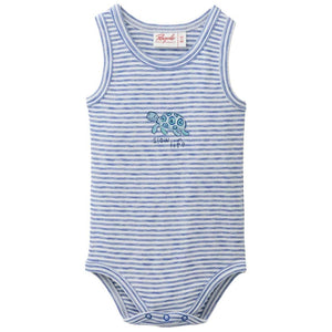 People wear organic Body ohne Arm GOTS - royalblau geringelt Schildkröte